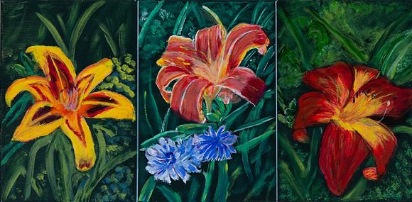 Day Lily Trio-10"x 20"-$125.-(Bill)